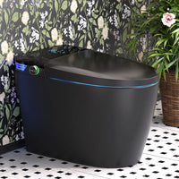 Black Smart Toilet with Advance Bidet and Auto-Open Lid, Soft-Closing Heat Seat, Tankless Auto Dual Flush, Massage Clean, Warm Wash/Dryer, Remote Control