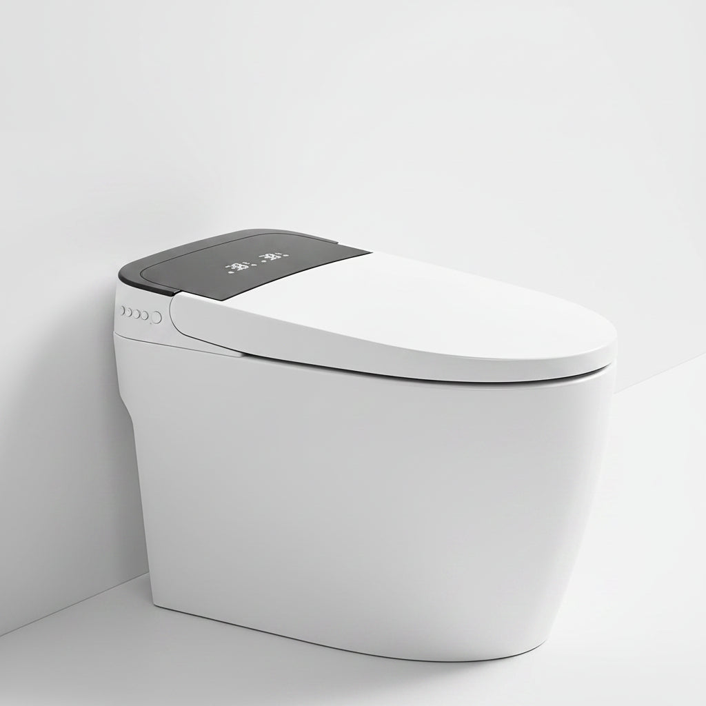 Smart Toilet,One Piece Bidet Toilet for Bathroom with Auto Open & Close Lid and Seat,Warm Water and Dry,Heated Seat,Foot Sensor and Night Light, Auto Flush