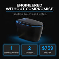 Black Smart Toilet with Advance Bidet and Auto-Open Lid, Soft-Closing Heat Seat, Tankless Auto Dual Flush, Massage Clean, Warm Wash/Dryer, Remote Control — Results & Stats