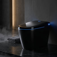Black Smart Toilet with Advance Bidet and Auto-Open Lid, Soft-Closing Heat Seat, Tankless Auto Dual Flush, Massage Clean, Warm Wash/Dryer, Remote Control — Studio Shot