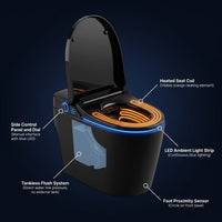 Black Smart Toilet with Advance Bidet and Auto-Open Lid, Soft-Closing Heat Seat, Tankless Auto Dual Flush, Massage Clean, Warm Wash/Dryer, Remote Control — How It Works