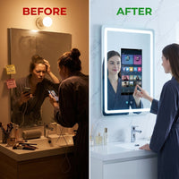 Smart Bathroom Mirror Built to Enhance Daily Routines, Touch Screen Display, Waterproof LED Lighting, Tempered Glass — Before & After