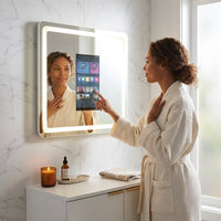Smart Bathroom Mirror Built to Enhance Daily Routines, Touch Screen Display, Waterproof LED Lighting, Tempered Glass — Lifestyle