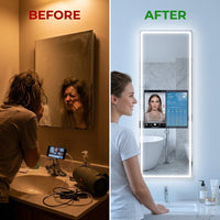 Vertical Smart Mirror Touch Screen Bathroom Vanity Waterproof Tempered Glass Rectangle Mirror with Apps LED Lighting Makeup — Before & After