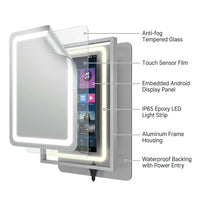 Vertical Smart Mirror Touch Screen Bathroom Vanity Waterproof Tempered Glass Rectangle Mirror with Apps LED Lighting Makeup — How It Works