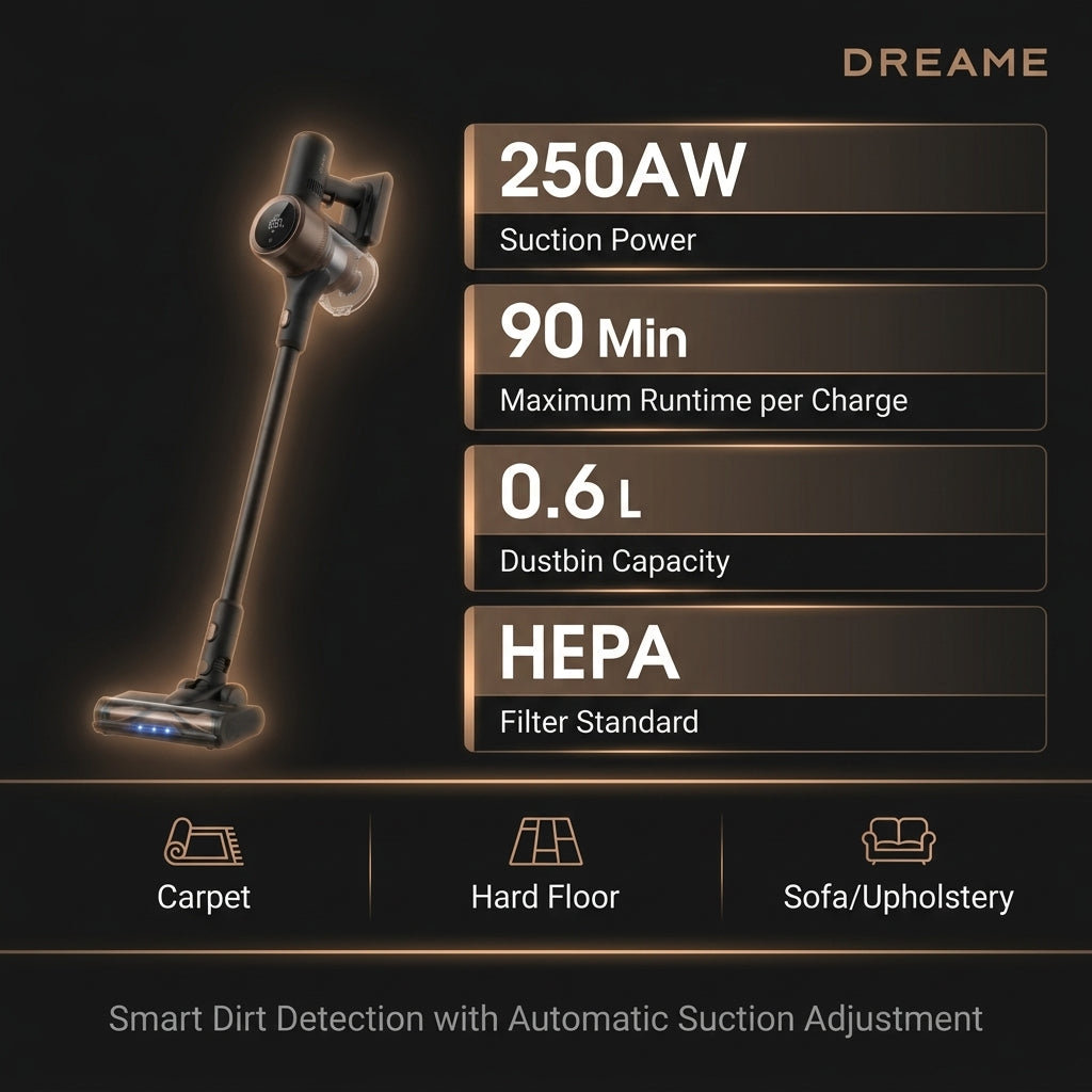 Z20 Cordless Vacuum Cleaner, Smart Vacuum Cleaner with 250AW Powerful Suction, up to 90 Minutes Runtime, Versatile for All Surfaces, Handheld Feature for Hard Floors, Carpets & Sofas | up to 90 Minutes Runtime, Versatile for All Surfaces, Handheld Feature — Results & Stats